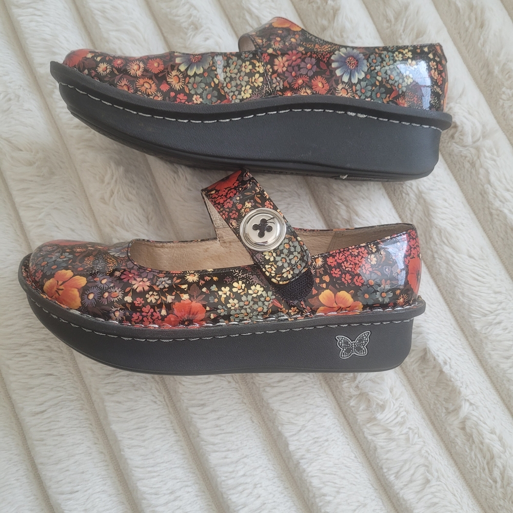 Alegria Womens Paloma Floral Mary Jane Shoes Patent Leather Platform Colorful 37 - Picture 4 of 12